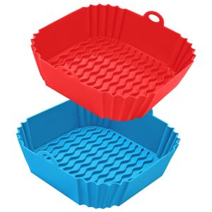 Leap 2er-Pack Silikonform für Heißluftfritteuse Zubehör | Airfryer Silikonform & Heißluftfritteuse Grillpfanne aus Silikon für Backform - Rot und Blau