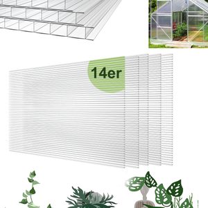 LARS360 Balení 14 polykarbonátových dutých stěnových desek Náhradní desky pro zahradní skleník 1210x605x4mm Cca 10,25 m² s UV odolným (transparentní)