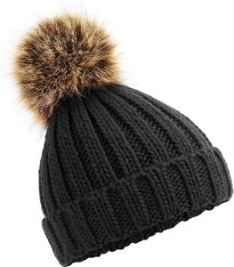 Baby Wintermütze Kleinkind Mädchen Strickmütze Bommelmütze Grobstrick Mütze mit Kunstfell Neverless®  schwarz unisize