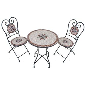 3tlg. Balkon Set Mosaik Garten Terrasse Metall Stuhl Tisch Beistelltisch Stühle