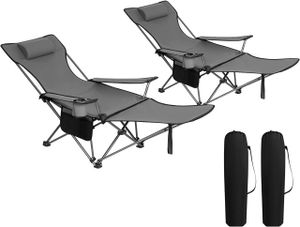 WOLTU 2er Set Campingstuhl klappbarer, Klappstuhl Liegestuhl für Outdoor, Angelstuhl Sonnenstuhl ultraleichter mit Armlehnen und Getränkehalter Grau