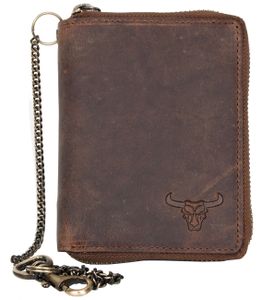 FLW Pánska peňaženka z prírodnej kože na zips s vertikálnou býčou hlavou