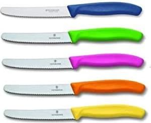 Victorinox | Tomatenmesser Swissclassic | Rund Wellenschliff | 5er Set | bunt gemischt | Klingenlänge: 11 cm | ideal für präzises Schneiden von Tomaten