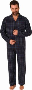 Herren langarm Flanell Pyjama Set Schlafanzug zum durchknöpfen - 222 101 15 871 ; schwarz , 52