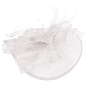 Rutschfester Metallclip, eleganter Fascinator-Hut, Blumen-Mesh-Bänder, Federn, Party-Kopfbedeckung, Haarschmuck, Weiß