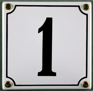 Hausnummernschild 1 weiß 12x12 cm  Schild Emaille Hausnummer Haus Nummer Zahl Ziffer