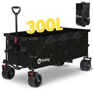 Sekey Extralanger Bollerwagen faltbar Transportwagen 150kg belastbar, Ladebereich von 1,2 m Länge, Gerätewagen, CompactFold-Serie Schwarz