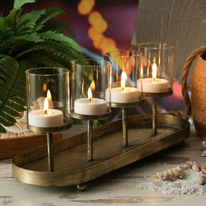 Kerzenhalter Advent - Kerzenständer - Teelichthalter - Eisen - L: 48cm - 4 Kerzenhalterungen - gold