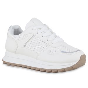 VAN HILL Damen Plateau Sneaker Metallic Schnürer Profil-Sohle Schnür-Schuhe 840980, Farbe: Weiß Holo, Größe: 41
