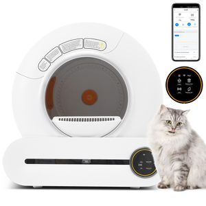 65L Adaptive Selbstreinigende Katzentoilette Selbstreinigend App-Steuerung, Infrarotsensor, eliminiert Geruch, und Sichere Kindersicherung, Weiß