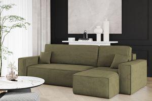 Kaiser Möbel Ecksofa mit schlaffunktion und bettkasten, Sofa L-form, Couch L-form BEST Dicker Cord Olive Rechts