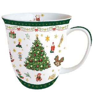 Weihnachten - Becher - Mug 0.4 L - Fine Bone China - Format: Ø 10 cm x H 10,5 cm - 1 Becher pro Packung – Christmas Evergreen White
