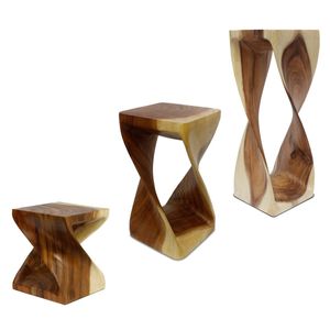 Hocker Holz gedreht Blumenhocker Sockel Ständer Blumenständer Holzhocker Pflanzenständer Holzblock Akazie Einfach gedreht , Farbe:Natur, Größe:27x27x50 cm (LBH)