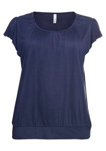 sheego Damen Große Größen T-Shirt mit Flügelärmeln und breitem Saumbund Rundhalsshirt Citywear feminin Rundhals-Ausschnitt Raffung unifarben
