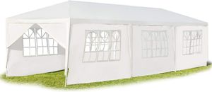 GOPLUS 3 x 9 m Partyzelt, Pavillon Zelt mit 8 Seitenwände mit Fenstern, Festzelt mit Metall - Konstruktion aus PE- Plane, für Feste Party Hochzeit, Weiß