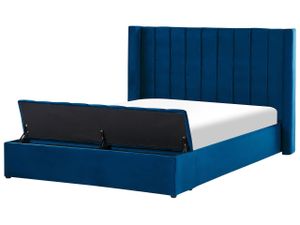 BELIANI Gepolsterte Wasserbett Marineblau 160 x 200 cm aus Samtstoff mit Stauraum Elegantes Doppelbett Modernes Design