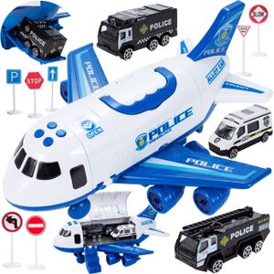MalPlay Polizei Flugzeug mit Fahrzeugen | inkl. 3 Polizeiwagen | Lernspielzeug ab 3 Jahren | Rollenspielzeug | Geschenk für Kinder
