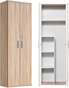 mokebo® Mehrzweckschrank o. Besenschrank 'Der Lange', auch als Haushaltsschrank o. Putzschrank mit Staubsaugerfach für Akkustaubsauger (Max. 141x26x34 cm) in Braun aus Holz in 60x180x34 (B/H/T in cm)