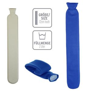 XL Wärmflasche 2 Liter Schlauch Extra Lang Bezug Blau 72 cm