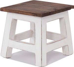 Fusshocker PALO | 27x26cm (HxB), rustikaler Holzhocker Mahagoni Hocker | Farbe: 06 weiß-landhaus