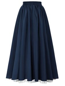 Damen Maxiröcke Schwingen Lange Röcke Lässige Röcke Vintage A-Line Freizeitrock Navy blau,Größe 2xl