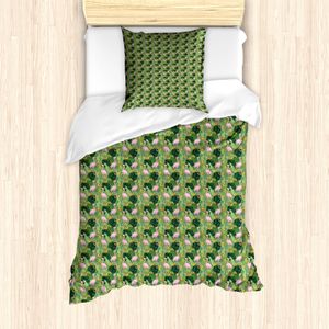 ABAKUHAUS Tropisch Bettbezug Set für Einzelbetten, Flamingos Monstera Leaves, Milbensicher Allergiker geeignet mit Kissenbezug, 135 cm x 200 cm - 80 x 80 cm, Mehrfarbig