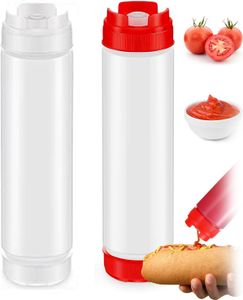 Squeeze Flasche,2Stk 450ml 16oz Plastik Quetschflasche,BPA Frei,Kein Leck Condiment Flaschen (Rot+transparent)
