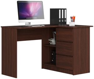 3xEliving LYNNA Desk B16 RIGHT WIDE Malý rohový psací stůl se třemi zásuvkami, pravá strana, Rozměry: Výška: 77 cm, Šířka: 124,5 / 85 cm, Hloubka: 45 / 48,5 cm