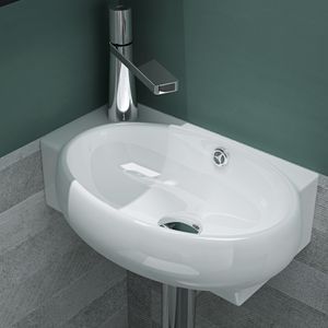 Mai & Mai Aufsatzwaschbecken mit NANO, BTH: 42x28x15cm Weiß Waschbecken aus Keramik Armaturenloch Rechts Brl001R