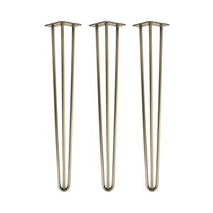 Natural Goods Berlin HAIRPIN Legs, Haarnadelbeine, Möbelfüße, Tischbeine, Antik Gold, 71 cm, 3 Streben, 3 Stück