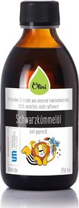 Olini Schwarzkümmelöl mit Löwe für Kinder 250 ml kaltgepresst natürliche unraffinierte Vitaminquelle EFK Biotin Magnesium Calcium Eisen