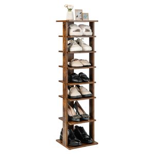 COSTWAY Dřevěný stojan na boty, 8stupňový stojan na boty, vertikální organizér na boty, volně stojící úložný regál, rohový regál pro domácnost (hnědý)
