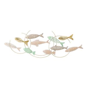 Maritimes Wandobjekt Oceana Drift – Handgemalte Fische aus Metall 125 cm