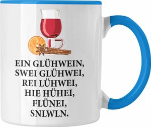 Trendation - Ein Glühwein Tasse Lustig Spruch Glühweinbecher mit Henkel Doppelwandig Glühweintassen Gläser Weihnachtsmarkt Becher Tassen Geschenk - Ein Glühwein Swei (Blau)
