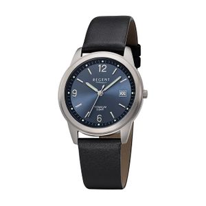Regent Leder Herren Uhr F-682 Analog Armband-Uhr schwarz Titan-Uhr D2URF682