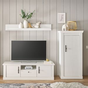 Wohnwand in Pinie weiß mit Lowboard, 3-teilig, Landhaus-Stil - RAPLA-61