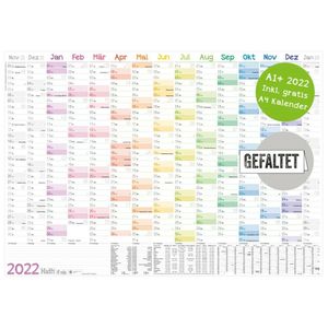 Häfft Wandkalender 2022 Rainbow A1+ (89 x 63cm), gefalzt, Extra A4-Übersicht