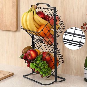 Obstregal Metall Obstkorb  Gemüseregal  mit 2 Etagen  korb  Multifunktionales Aufbewahrungsregal   für Küche Wohnzimmer Badezimmer   Schwarz