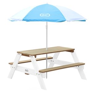 AXI Nick Kinder Picknicktisch aus Holz | Kindertisch in Braun & Weiß mit Sonnenschirm für den Garten
