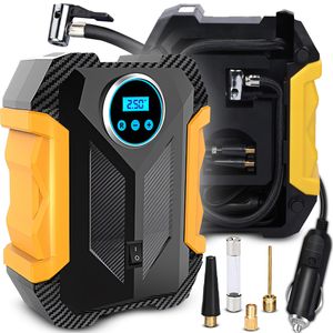Přenosný vzduchový kompresor s tlakem 150 PSI, LED světlo, digitální displej, 5m síťový kabel, automatické vypnutí, pro auto, kolo, míče 12V 120W Retoo