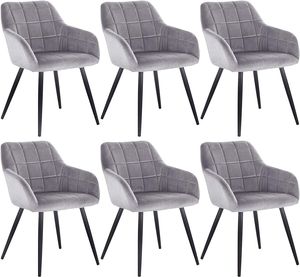 WOLTU 6 x Esszimmerstühle 6er Set Esszimmerstuhl Küchenstuhl Polsterstuhl Design Stuhl mit Armlehnen, mit Sitzfläche aus Samt, Gestell aus Metall, Grau