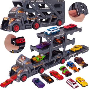 Malplay Lkw-Anhänger Set Mit Werfer+ 8 Spielzeugautos Für Kinder Ab 3 Jahren