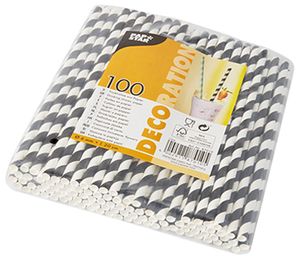 PAPSTAR Papier-Trinkhalm "Stripes" 200 mm schwarz/weiß 100 Stück
