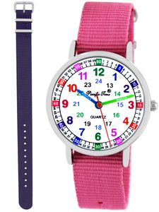 Kinder Armbanduhr Mädchen Jungen Uhr Lernuhr Kinderuhr 2 Armbänder violett + rosa 11130