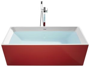 BELIANI Badewanne Rot/Weiß 170 x 80 cm Acryl Freistehend Rechteckig Modern