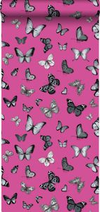 ESTAhome Tapete Schmetterlinge Schwarz und Rosa - 138511 - 53 cm x 10,05 m