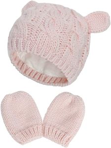 Neugeborene Baby Mütze und Handschuhe Set Kleinkind Winter Strickmütze Hüte 0-3 Monate