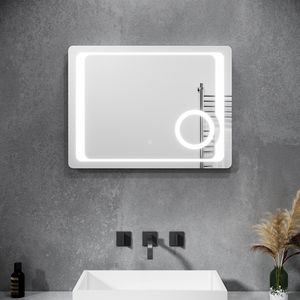 SONNI LED Badspiegel Beschlagfrei Badezimmer Lichtspiegel 80 x 60 cm Bad Spiegel mit Beleuchtung Touchschalter LED Wandspiegel mit Rasierersteckdose und 3fach vergrößernder Kosmetikspiegel