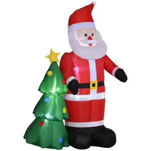 Rootz Aufblasbare Weihnachtsdekoration – Weihnachtsdekoration Weihnachtsmann – Weihnachtsmann – mit Weihnachtsbaum – Polyester – Rot – 145 x 78 x 210 cm
