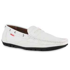 VAN HILL Herren Mokassins Slippers Bequeme Profil-Sohle Schlupf-Schuhe 840944, Farbe: Weiß, Größe: 44